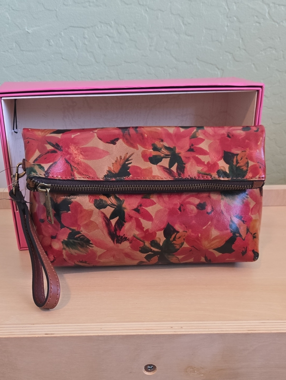 Patricia Nash Valerie Leather Foldover Clutch Wristlet, Spring Multi NEW